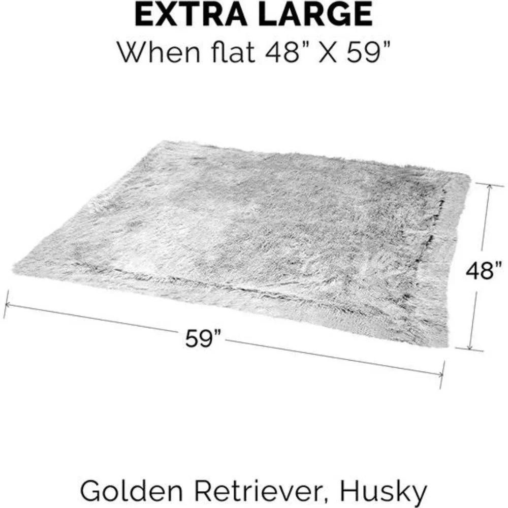 XL Waterproof Plush Long Faux Fur & Velvet Dog Blanket, Washable - Mist Gray